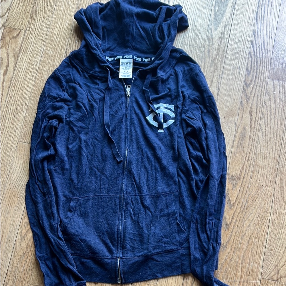 Navy Zip-Up Hoodie with Hood and Logo